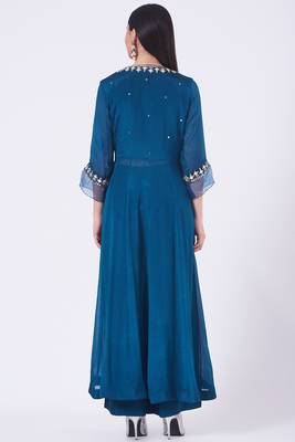 Blue chinon silk mirror work anarkali salwar kameez 2