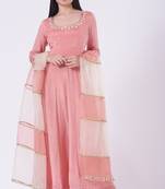 Pink chinon silk mirror work anarkali salwar kameez