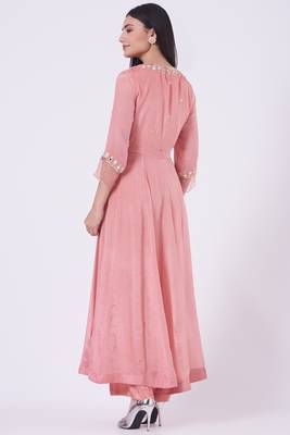 Pink chinon silk mirror work anarkali salwar kameez 2