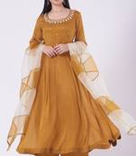 Coppor brown chinon silk mirror work anarkali salwar kameez