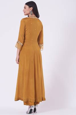 Coppor brown chinon silk mirror work anarkali salwar kameez 2