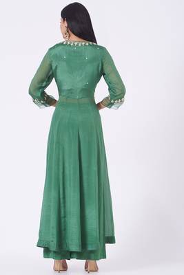 Emrald green chinon silk mirror work anarkali salwar kameez 2