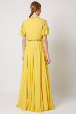 Yellow georgette hand embroidery anarkali salwar kameez 2