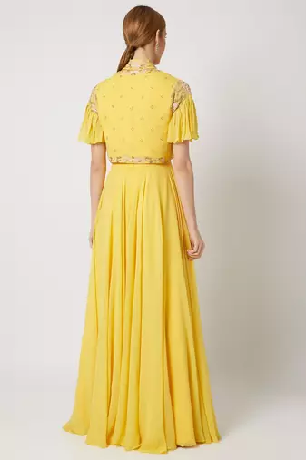Yellow georgette hand embroidery anarkali salwar kameez