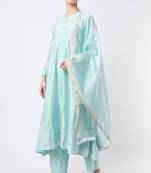 Light blue chinon silk thread embroidery anarkali salwar kameez
