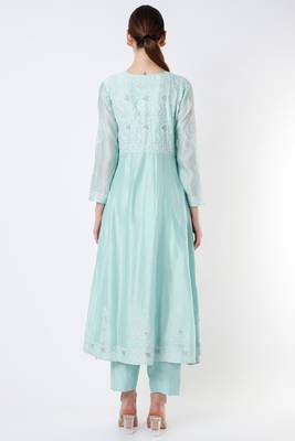 Light blue chinon silk thread embroidery anarkali salwar kameez 2