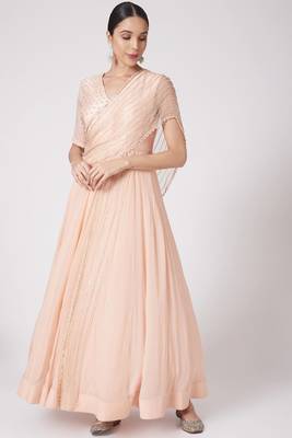 Peach georgette hand embroidery anarkali salwar kameez 1