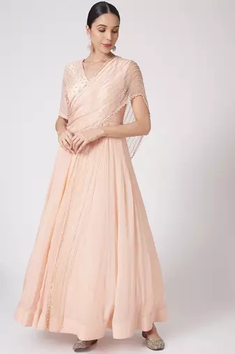 Peach georgette hand embroidery anarkali salwar kameez