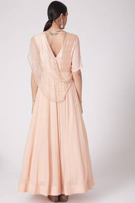 Peach georgette hand embroidery anarkali salwar kameez 2