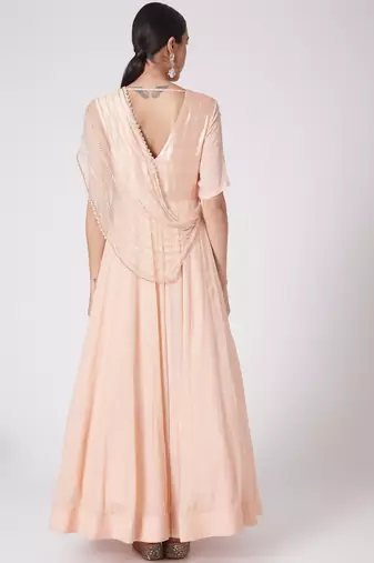 Peach georgette hand embroidery anarkali salwar kameez