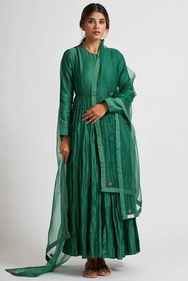 Emrald green cotton silk dori work anarkali salwar kameez 1