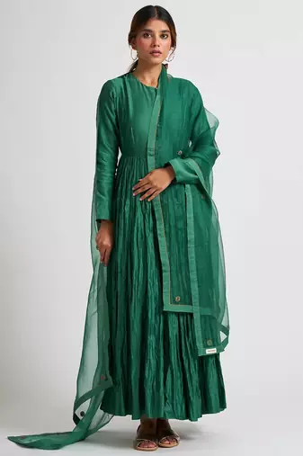 Emrald green cotton silk dori work anarkali salwar kameez