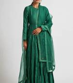 Emrald green cotton silk dori work anarkali salwar kameez