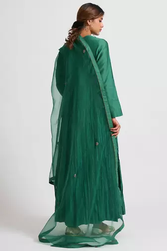 Emrald green cotton silk dori work anarkali salwar kameez