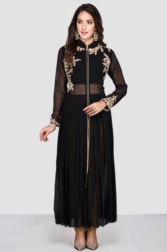 Black georgette zari and sequins work anarkali salwar kameez