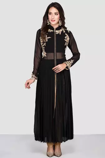 Black georgette zari and sequins work anarkali salwar kameez
