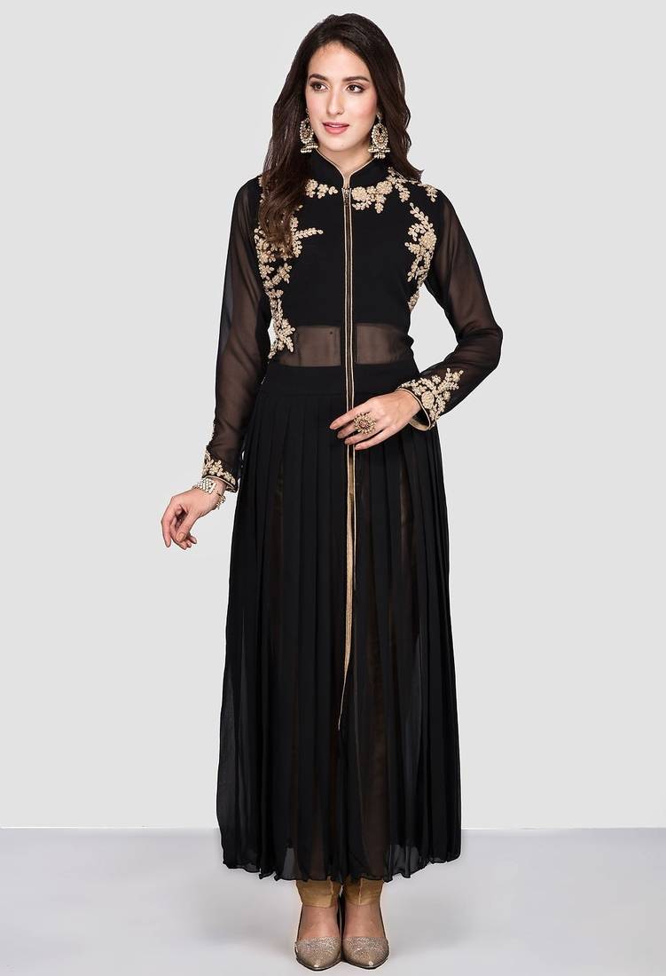 Black georgette zari and sequins work anarkali salwar kameez