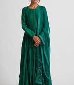 Emrald green cotton silk dori work anarkali salwar kameez