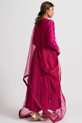 Magenta pink cotton silk dori work anarkali salwar kameez 2