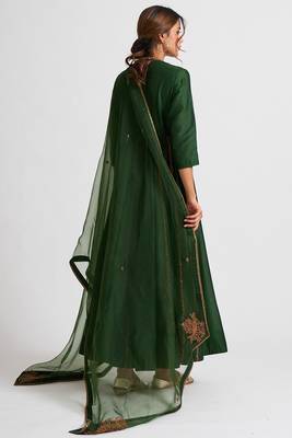 Bottle green chanderi silk dori work anarkali salwar kameez 2
