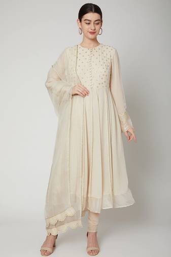 Off white georgette sequins embroidery anarkali salwar kameez