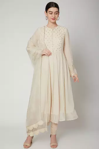 Off white georgette sequins embroidery anarkali salwar kameez