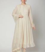 Off white georgette sequins embroidery anarkali salwar kameez