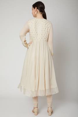 Off white georgette sequins embroidery anarkali salwar kameez 2
