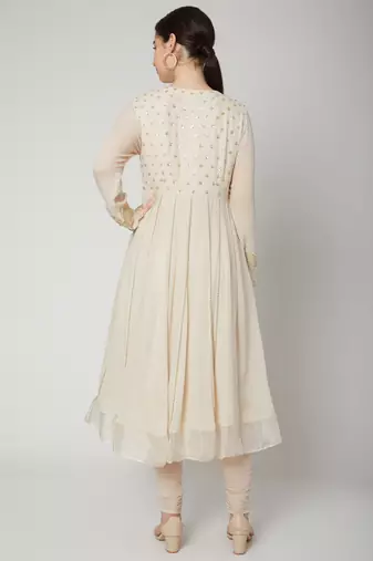 Off white georgette sequins embroidery anarkali salwar kameez