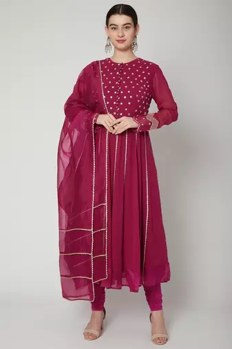 Wine georgette sequins embroidery anarkali salwar kameez