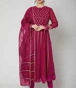 Wine georgette sequins embroidery anarkali salwar kameez