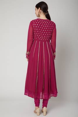 Wine georgette sequins embroidery anarkali salwar kameez 2