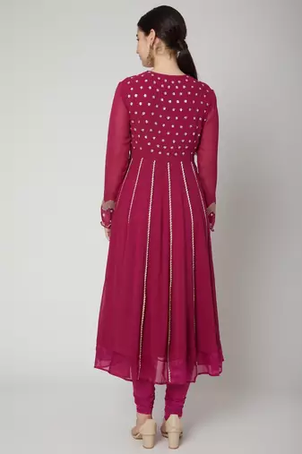 Wine georgette sequins embroidery anarkali salwar kameez