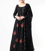 Black dupion silk thread embroidery anarkali salwar kameez