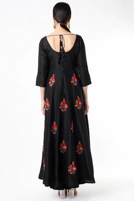 Black dupion silk thread embroidery anarkali salwar kameez 2