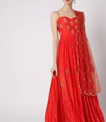 Red chinon silk hand embroidery anarkali salwar kameez