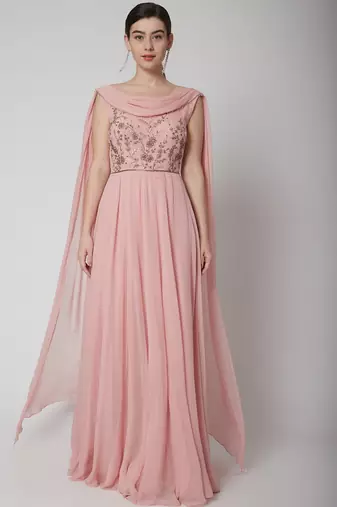 Onion pink georgette hand embroidery anarkali salwar kameez