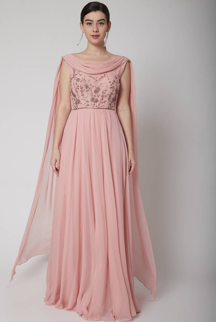 Onion pink georgette hand embroidery anarkali salwar kameez