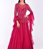 Magenta pink chinon silk & georgette hand embroidery anarkali salwar kameez