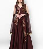 Wine silk zari work anarkali salwar kameez