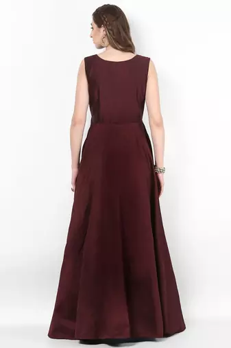 Wine silk zari work anarkali salwar kameez
