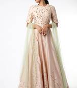 Light pink silk zari work anarkali salwar kameez