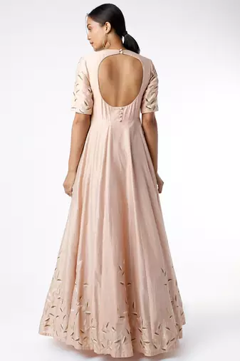 Light pink silk zari work anarkali salwar kameez