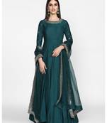 Teal green chanderi silk thread work ,zari work & lace border anarkali salwar kameez