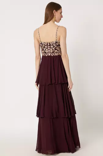 Maroon georgette sequins embroidery anarkali salwar kameez