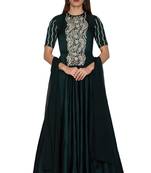 Dark bottle green chanderi silk pearls and nalki anarkali salwar kameez