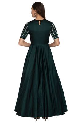 Dark bottle green chanderi silk pearls and nalki anarkali salwar kameez 2