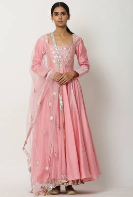 Light pink silk gota work anarkali salwar kameez 1