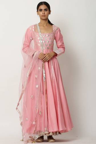 Light pink silk gota work anarkali salwar kameez