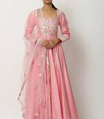 Light pink silk gota work anarkali salwar kameez